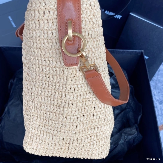 bag-20*25*16CM raffia 37 YSL leather-trimmed Le bucket 0812